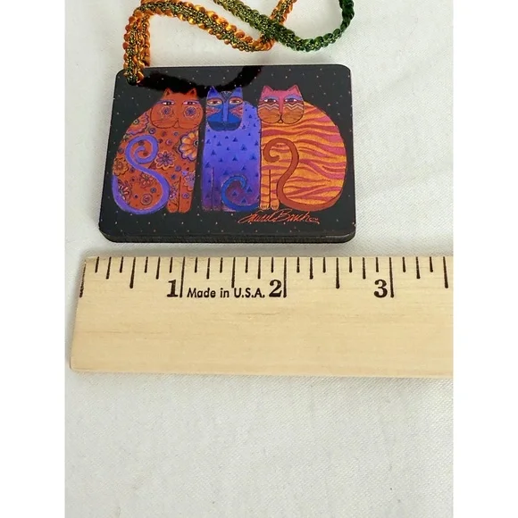 Laurel Burch Colorful Cat Illustration Rectangular Braided Luggage Tag Charm - Picture 5 of 6